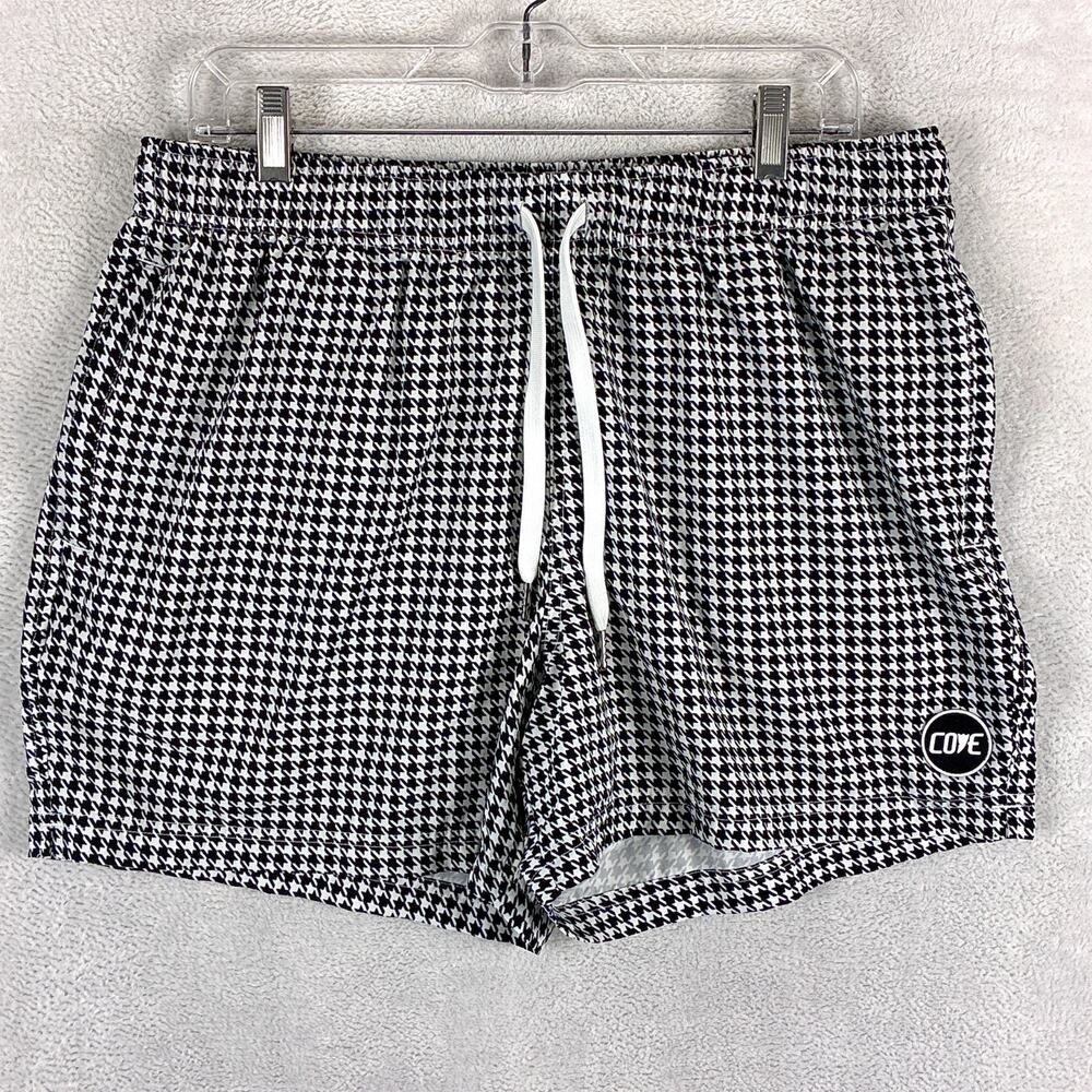 Cove USA Shorts Men 36 Black White Houndstooth Drawstring Beach Summer Preppy